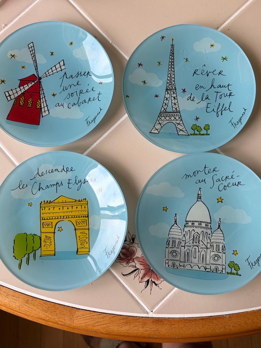 RARE Fragonard Set of 4 Blue Paris Landmark Decorative Plates
